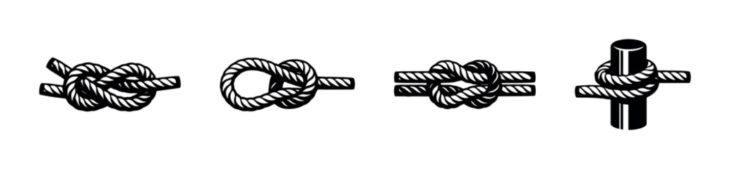 Collection of four distinct rope knots illustrated in black and white © Compositor 