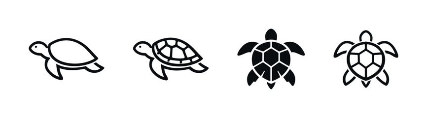 Collection of stylized turtle icons in various designs and fill styles © Compositor 