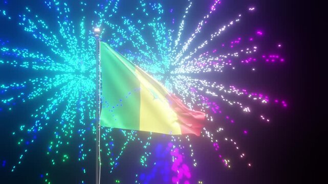Senegal flag waving on flagpole with glowing effect against dark background