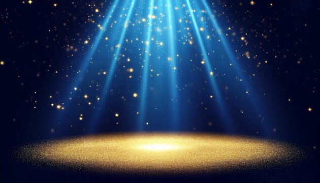 abstract spotlight background on dark blue gold stage glitter particles motion for product presentation elegant professional stage light design for launch events