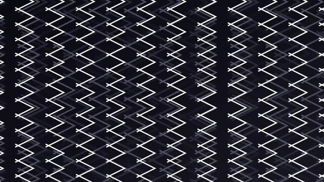 Abstract geometric zigzag pattern animation with moving 4k white lines on dark background