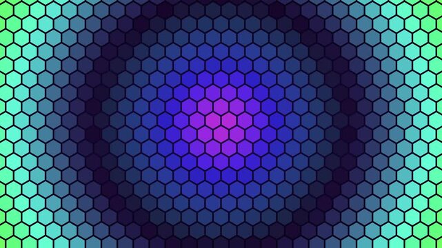 Abstract hexagon pattern animation 4k background, with pulsing neon, gradient light effect, geometric