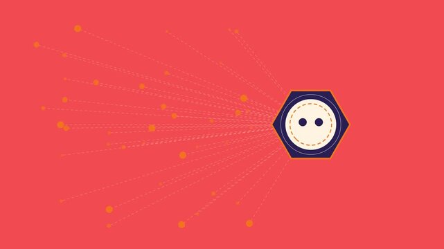 Abstract hexagon shape with evolving particle network and data flow animation 4k