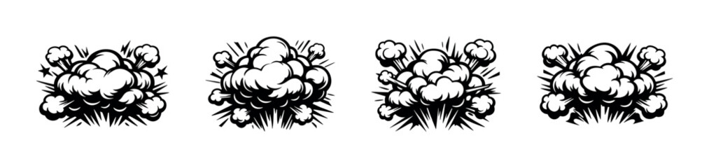 Collection of four black and white comic book style explosion bursts © Compositor 