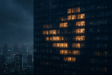 Fototapeta premium Single Lit Window Skyscraper with Clean Copy Space