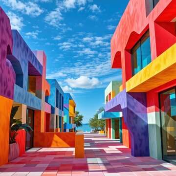 Geometric shapes and vibrant colors meld into a dynamic, non-representational visual experience