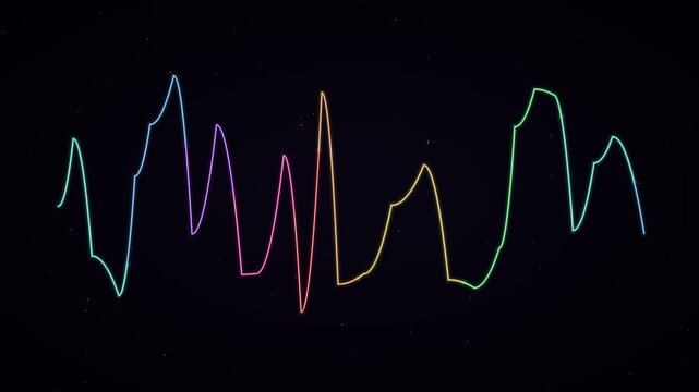 Dynamic colorful audio waveform animation on 4k black background, for music visualization, and digital sound analysis