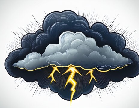 dark storm clouds with lightning isolated on white and lightning isolated on white background