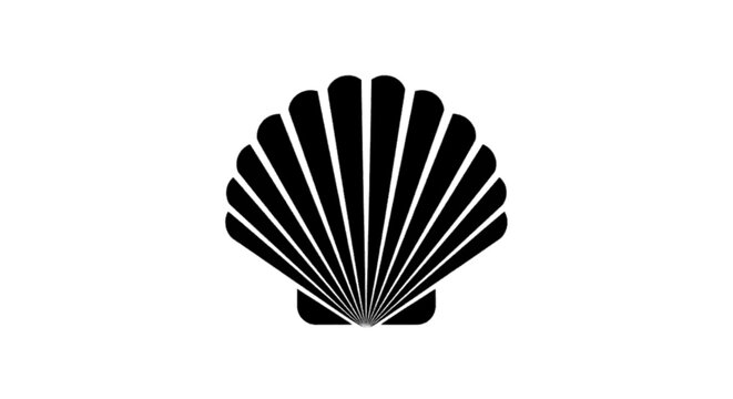 Vector illustration of black scallop shell icon on a transparent background