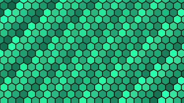Green hexagon pattern motion background, abstract geometric digital animation, seamless looping technology texture for modern projects 4k