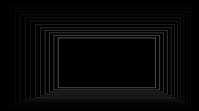 Minimalist 4k white rectangular frames tunnel animation on black background
