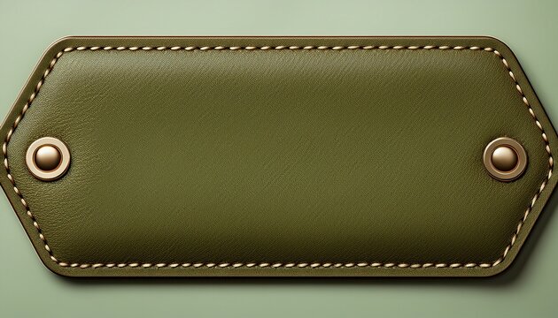olive green leather label with stitched border
