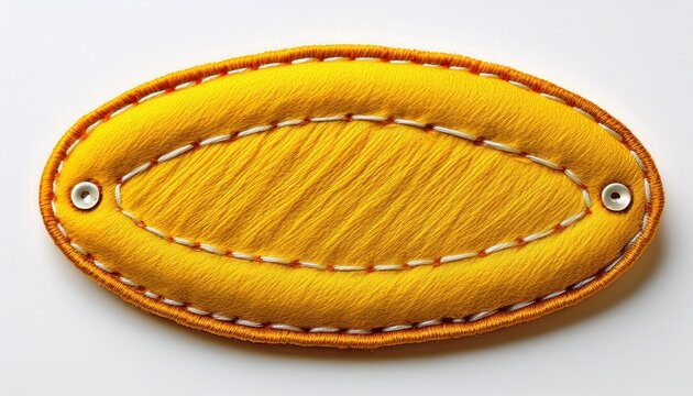 yellow oval felt patch with stitched border on white background