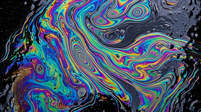 Iridescent oil slick surface texture with rainbow light reflections iridescent reflective pollution abstract chemical colorful spectrum refraction contamination holographic material