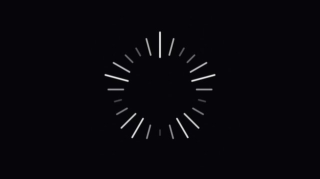 Minimalist loading spinner animation with rotating 4k white lines on black background, for ui interface