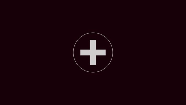Minimalist plus sign animation on dark 4k background, for ui interface