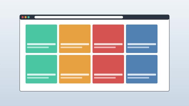 Modern web browser interface with colorful grid layout and minimalist ui animation 4k dashboard