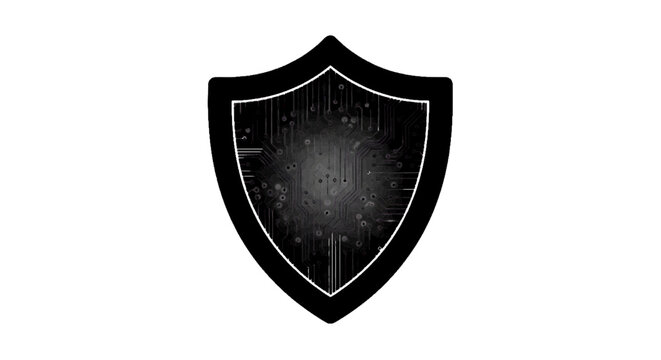 Vector illustration of cyber security shield icon with digital circuit board pattern on a transparent background