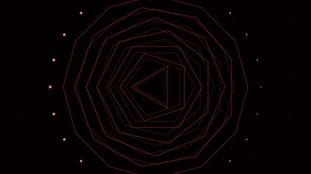 Red geometric tunnel motion animation 4k background, with pulsing neon, triangle shapes and, abstract digital patterns