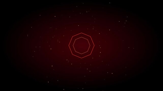 Red octagon geometric shape pulsing with floating particles animation 4k background