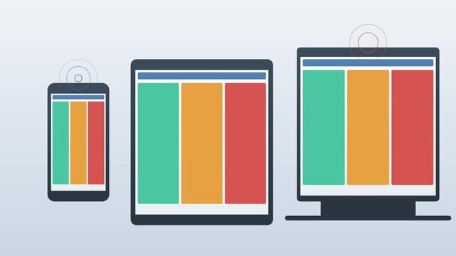 Responsive web concept with mobile tablet and desktop synchronization animation 4k