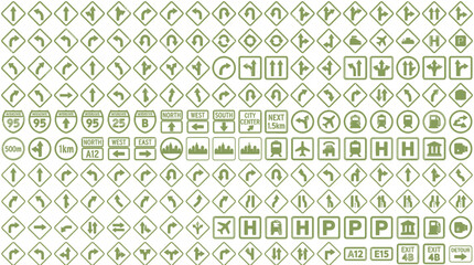 Collection of Green Road Signs and Traffic Symbols © afgan