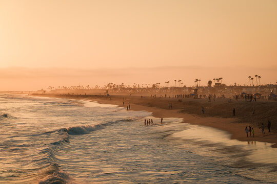 Sunset view of the ocean from Balboa Pier, Newport Beach, California
