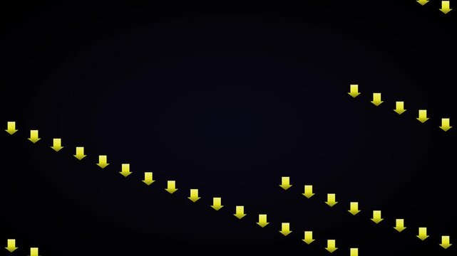 Yellow arrows moving downward in diagonal lines abstract motion animation 4k background, downward motion