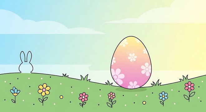 Happy easter egg with flowers and bunny illustration background