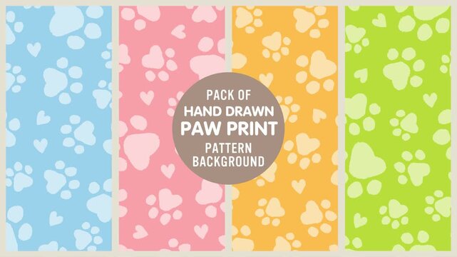 Paw prints pattern background set