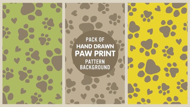 Paw prints pattern background set