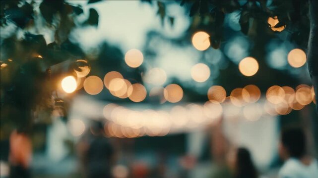 Beautiful evening ambiance created by warm string lights