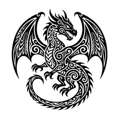 Fototapeta premium Intricate Tribal Dragon Illustration with Celtic Knotwork Patterns for Fantasy Art and Tattoo Design