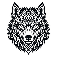 Fototapeta premium Tribal wolf head tattoo design vector illustration isolated on white background