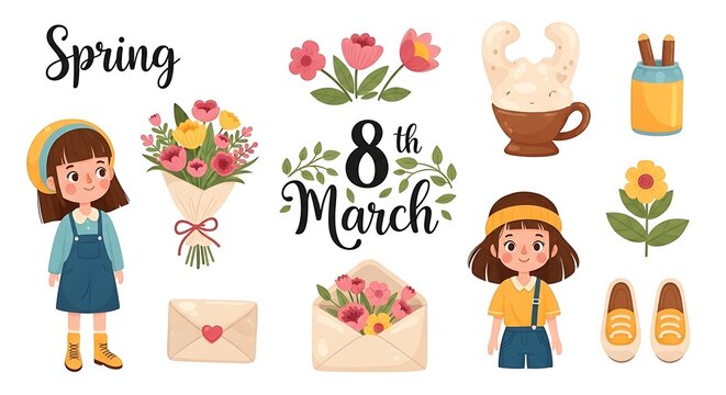 Illustration of feminine elements for celebration and spring themes
