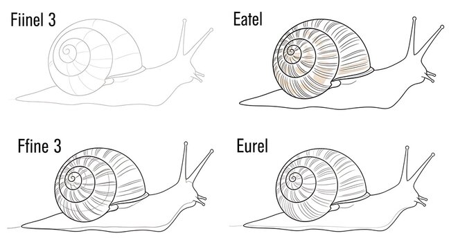 Illustration of snail evolution stages with detailed shell and body outlines