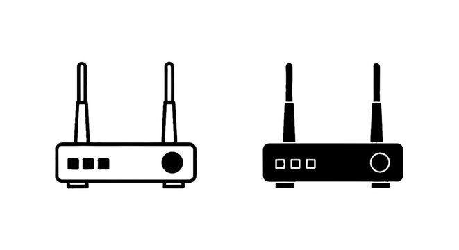 Vector illustration of wireless router icons set, internet connection and networking equipment on a transparent background