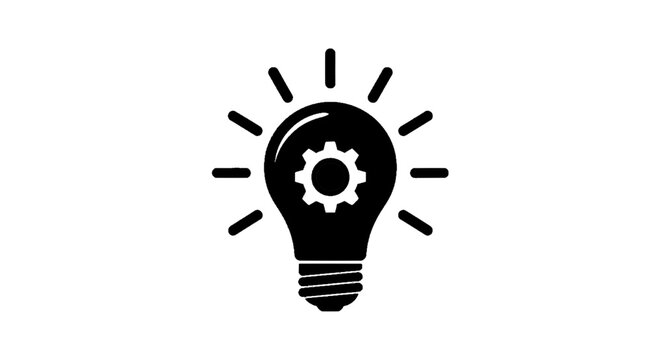 Vector illustration of light bulb icon with a gear inside, concept of innovation and engineering on a transparent background