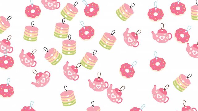 Teapot and sweet treats pattern ideal for kitchen decor, stationery, textiles, and foodthemed designs with a charming touch.