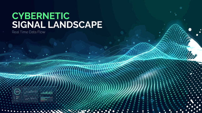 Abstract digital data stream visualization with glowing blue particle waves with futuristic technology background communication information connection innovation computer gradient internet with future