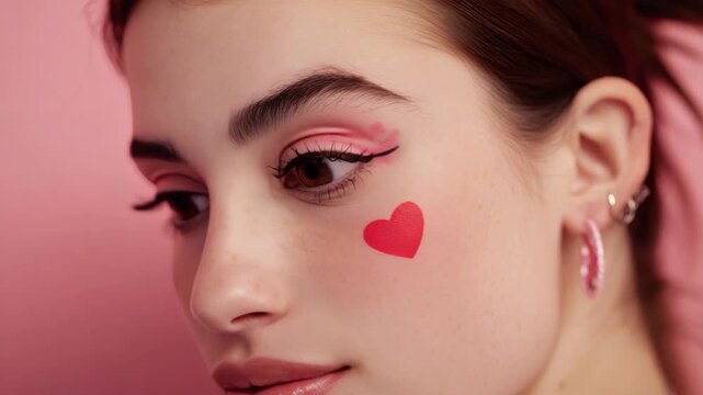 Stylish female model in pink and white background