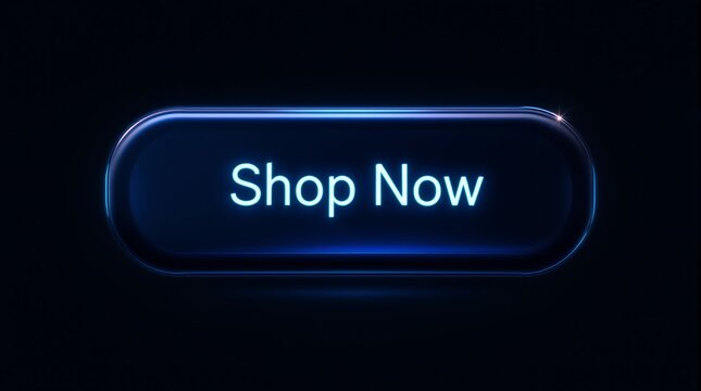 Glowing blue Shop Now button on dark background with neon effect