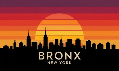 Fototapeta premium City skyline at sunset with vibrant sky and urban silhouette in Bronx New York