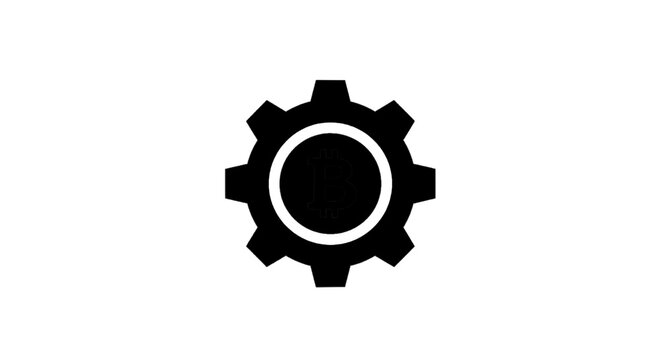 Vector illustration of bitcoin gear icon, cryptocurrency technology symbol, blockchain settings sign on a transparent background