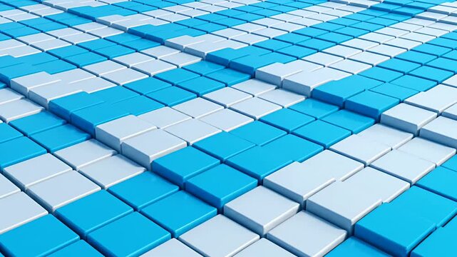 Isometric blue and white block grid.