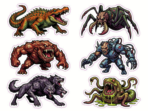 Detailed fantasy monster illustration stickers