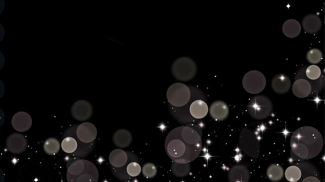 Efek Bokeh Emas Muda dengan Bintang Berkilau pada Latar Hitam - Lingkaran Kabur dan Kilauan Bintang di Sudut