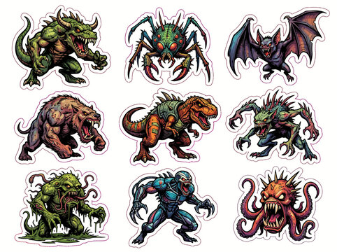 Collection of fantasy creature stickers with creature