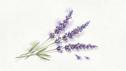 Fototapeta premium Watercolor painting of purple lavender flowers on a white background, isolated on a, transparent background