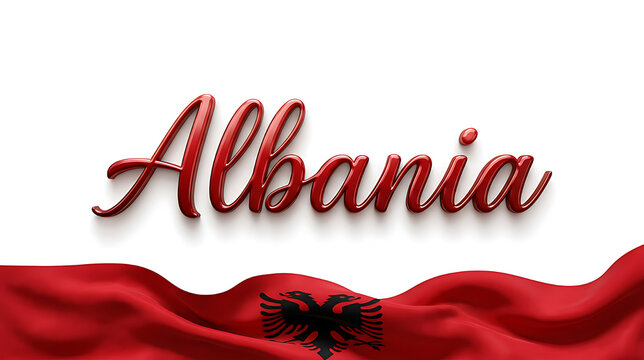 Elegant depiction of Albania with stylized name and national flag emphasizing cultural pride and national identity